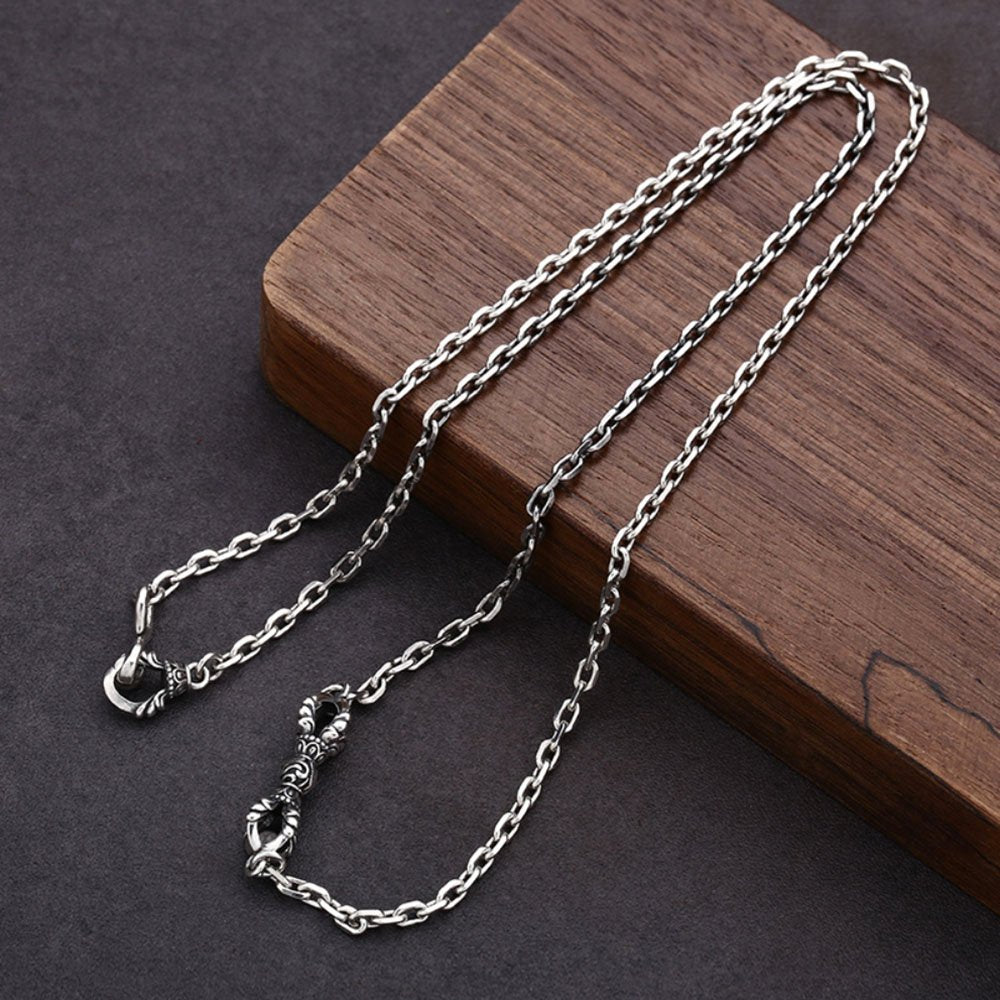 Men's Sterling Silver Vajra Pendant Anchor Chain Necklace