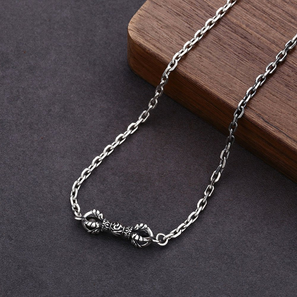 Men's Sterling Silver Vajra Pendant Anchor Chain Necklace