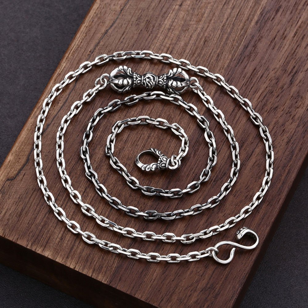 Men's Sterling Silver Vajra Pendant Anchor Chain Necklace