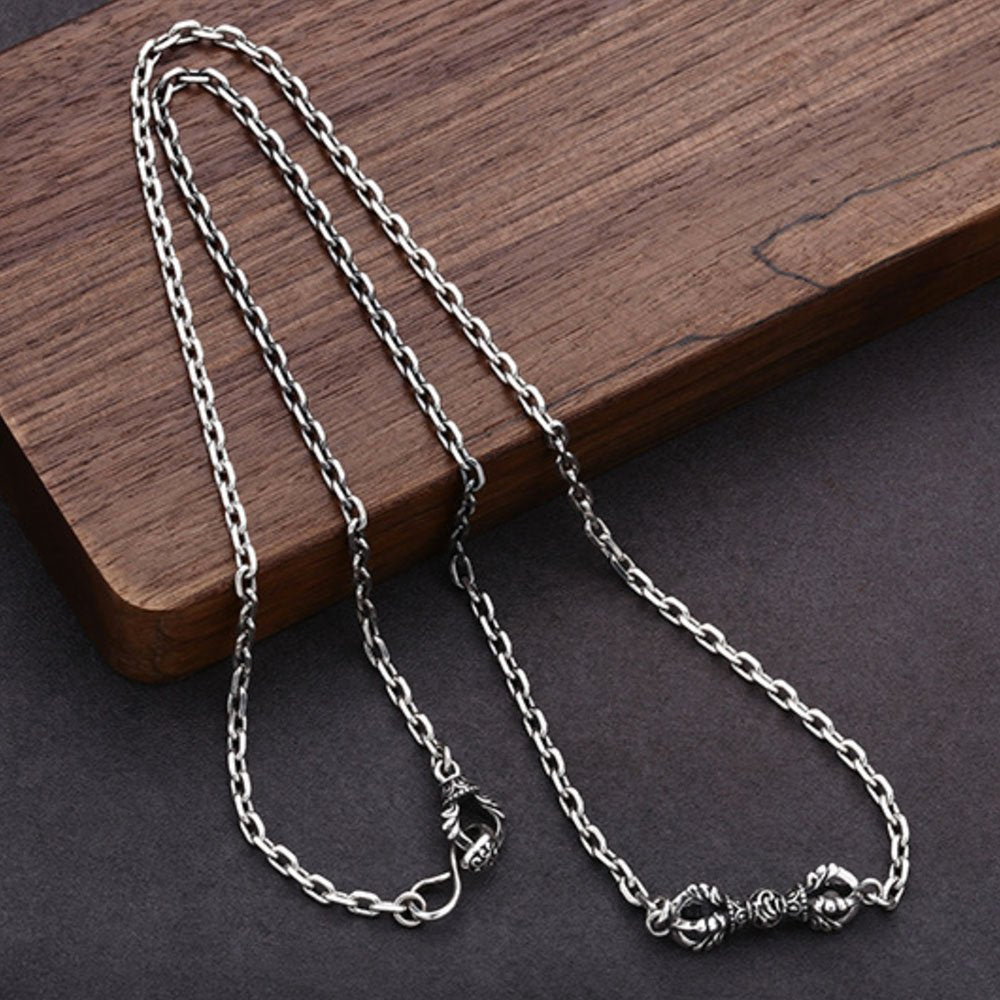 Men's Sterling Silver Vajra Pendant Anchor Chain Necklace