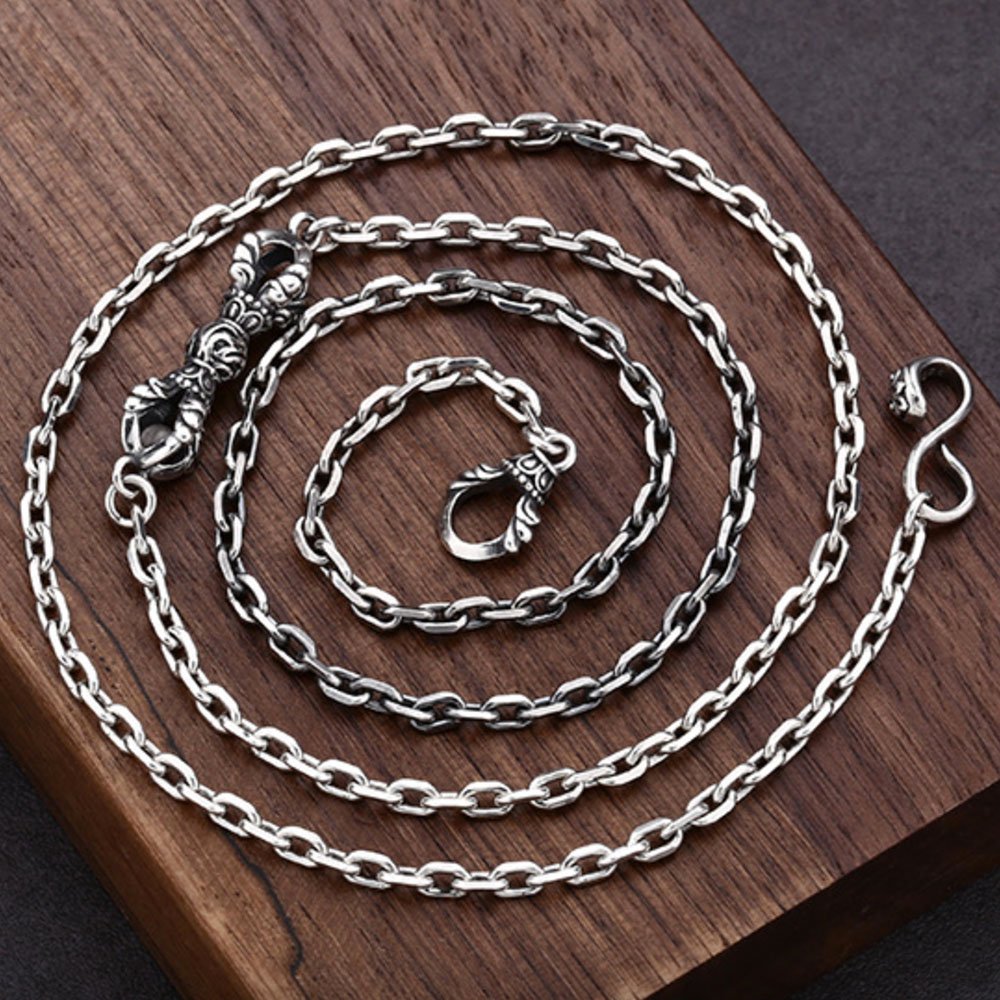 Men's Sterling Silver Vajra Pendant Anchor Chain Necklace