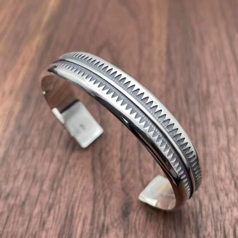 Men's Sterling Silver Zigzag Pattern Cuff Bracelet