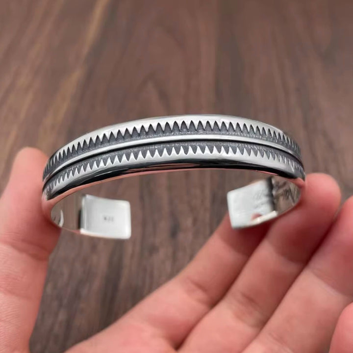 Men's Sterling Silver Zigzag Pattern Cuff Bracelet