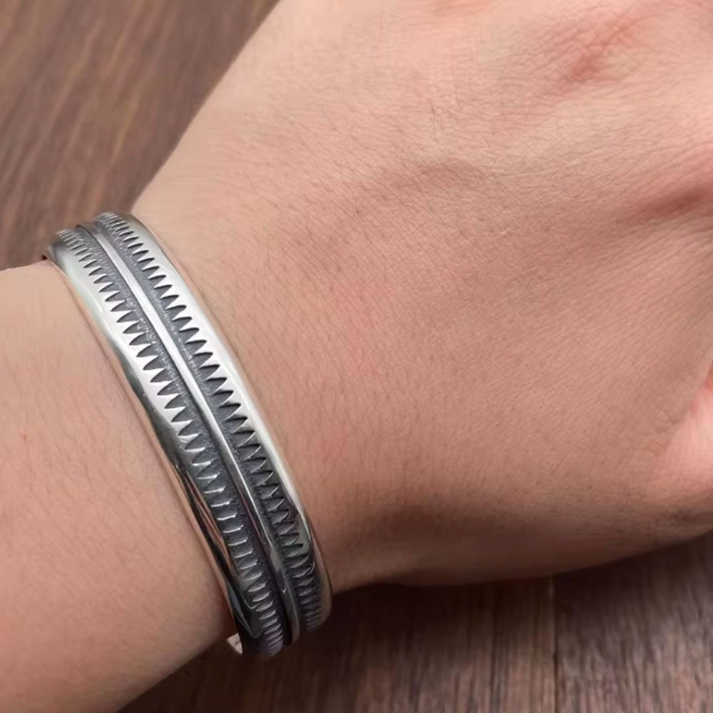 Men's Sterling Silver Zigzag Pattern Cuff Bracelet