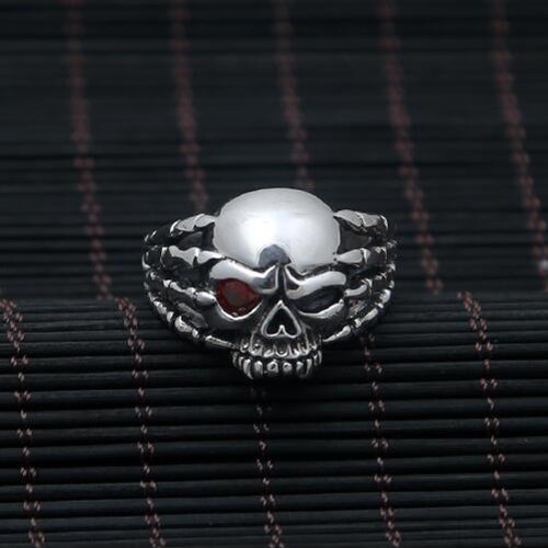 Men's Sterling Silver Red Eye Skull Ring