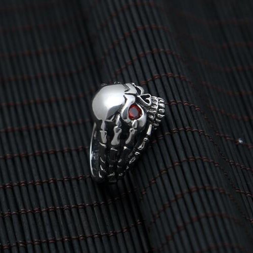 Men's Sterling Silver Red Eye Skull Ring