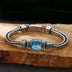 Men’s Sterling Silver Blue Crystal Wheat Chain Bracelet