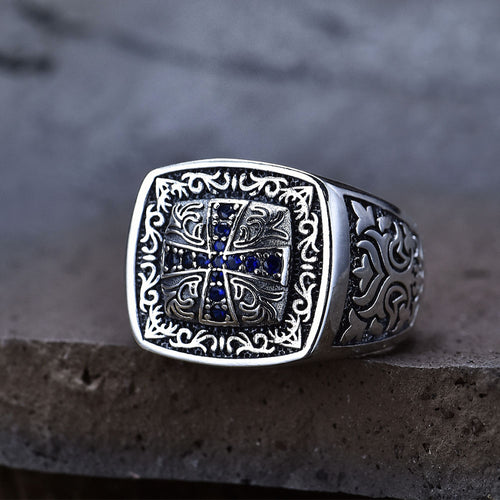 Men’s Sterling Silver Cross Signet Ring