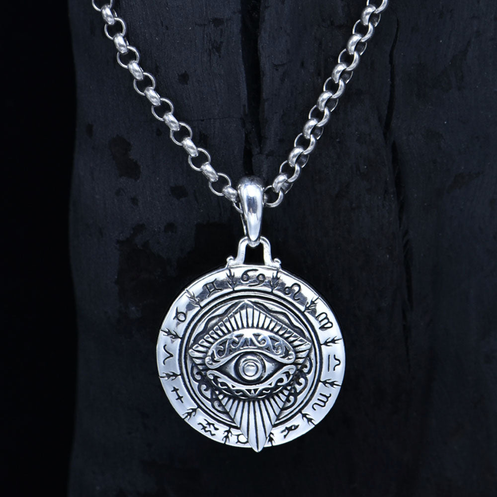 Mens Sterling Silver Eye of Horus Roulette Necklace