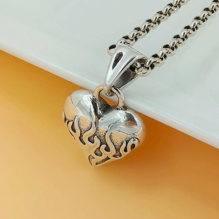 Men's Sterling Silver Flame Heart Pendant Necklace