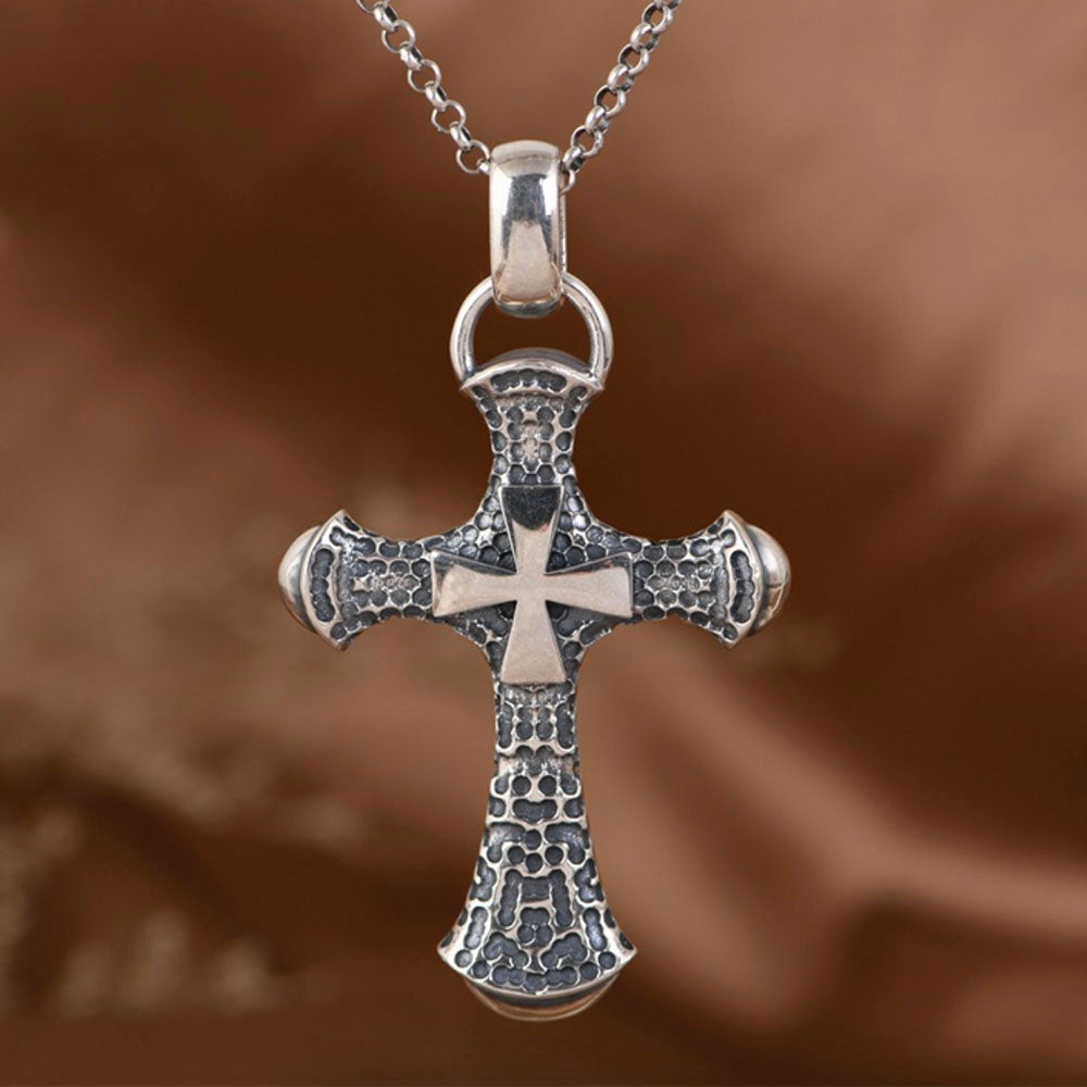 Men's Sterling Silver Iron Cross Necklace