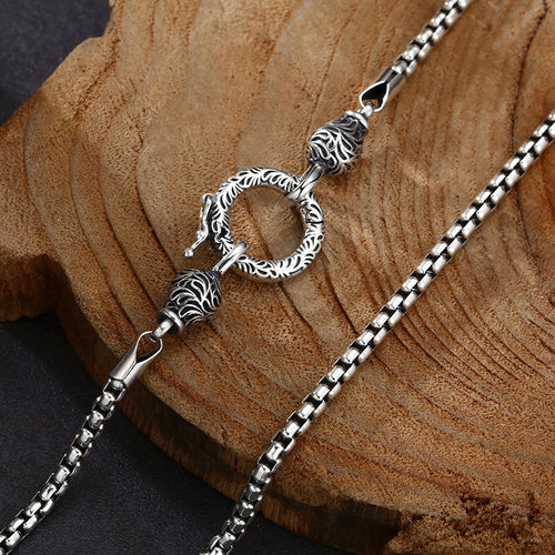 Men's Sterling Silver Ivy Pattern Clasp Box Chain