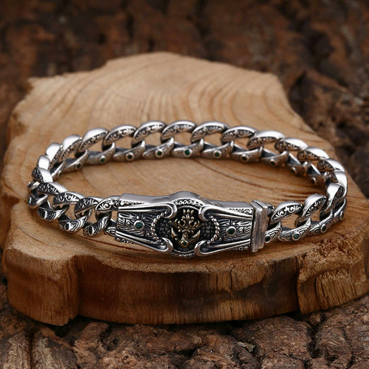 Men's Sterling Silver Ivy Pattern Curb Chain Bracelet