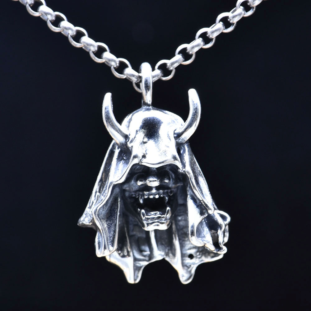 Men's Sterling Silver Japanese Hannya Mask Necklace - Jewelry1000.com