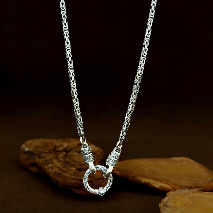 Men’s Sterling Silver Ring Clasp Byzantine Chain