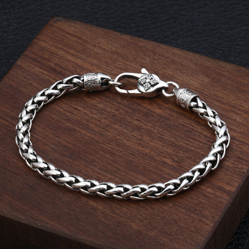 Men's Sterling Silver Six True Words Mantra Braided Bracelet