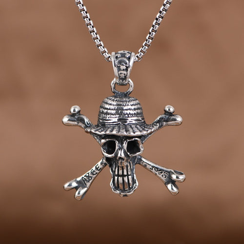 Men's Sterling Silver Skull and Crossbones Pendant Necklace
