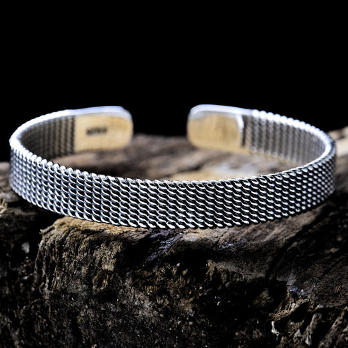 Men’s Sterling Silver Woven Mesh Cuff Bracelet