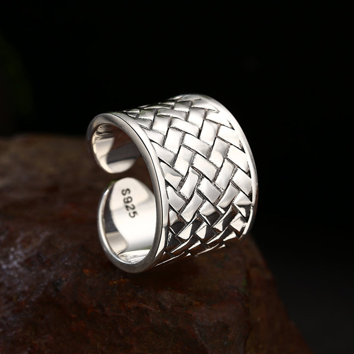 Men’s Sterling Silver Woven Pattern Open Ring