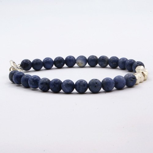 Men's Blue Coral Beaded Bracelet with Sterling Silver Beads and Clasp 6.5"-8.5"