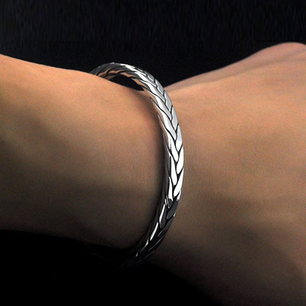 Men's Fine Silver Braided Cuff Bracelet