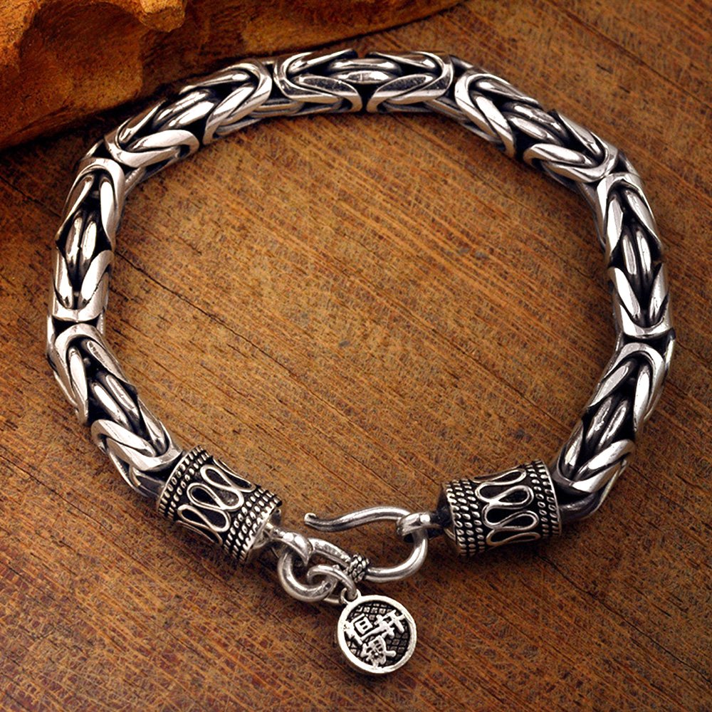 Men's Fine Silver Byzantine Chain Bracelet