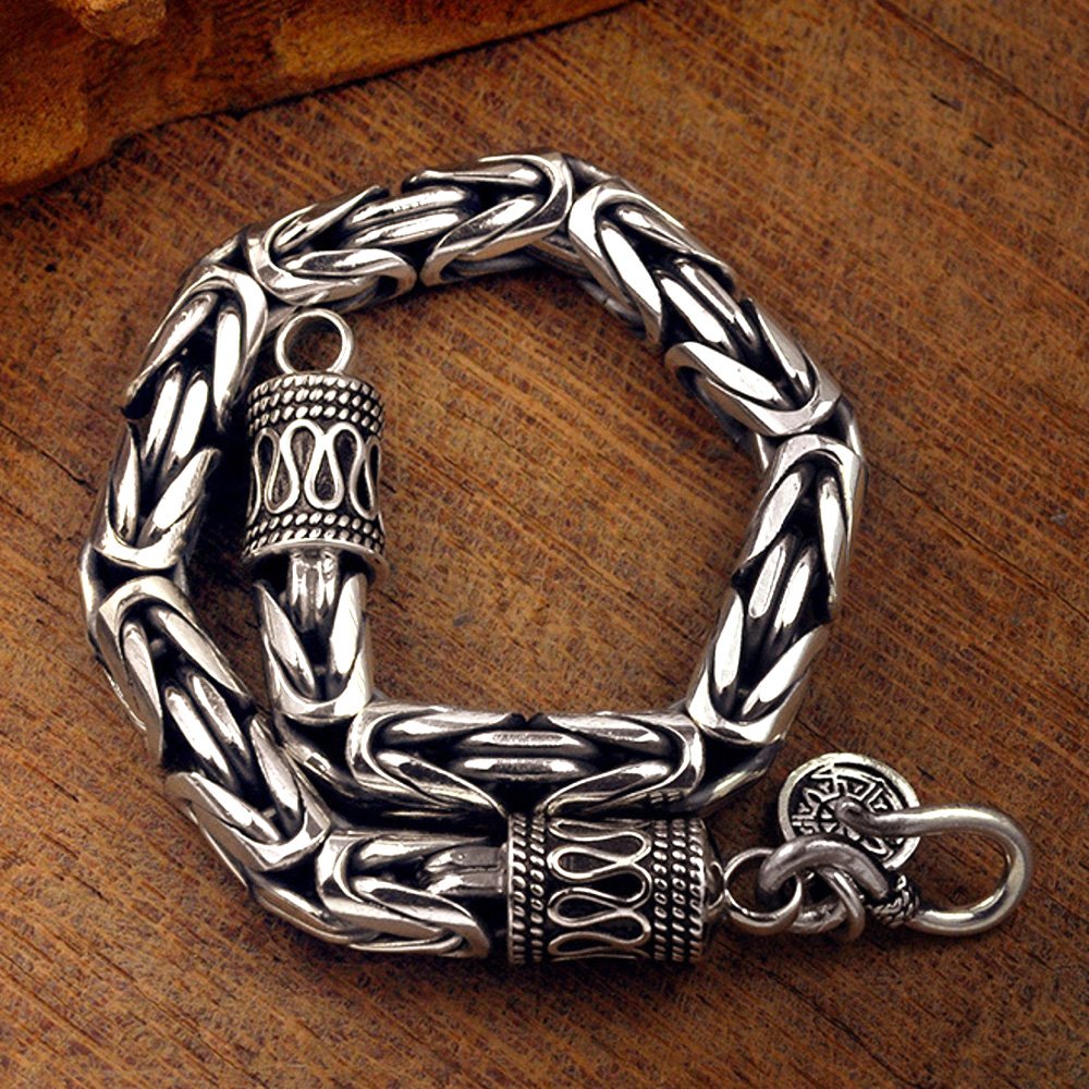 Men's Fine Silver Byzantine Chain Bracelet - Jewelry1000.com