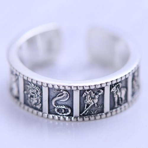 Men's Fine Silver Zodiac Wrap Ring