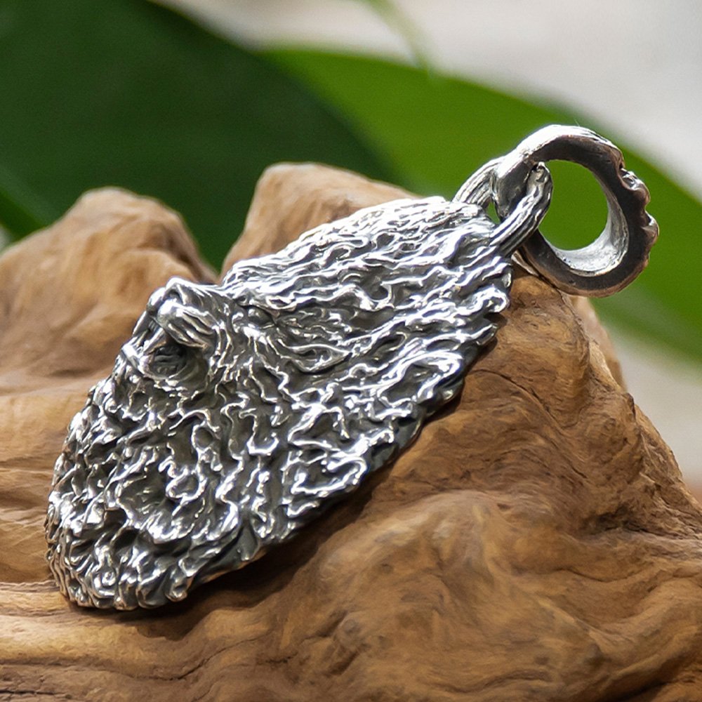 Men's Fine Silver Furious Lion Necklace