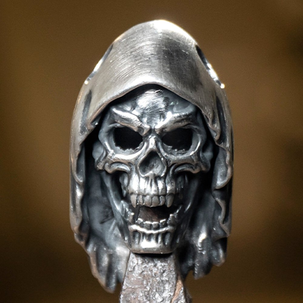 Men's Fine Silver Grim Reaper Skull Necklace