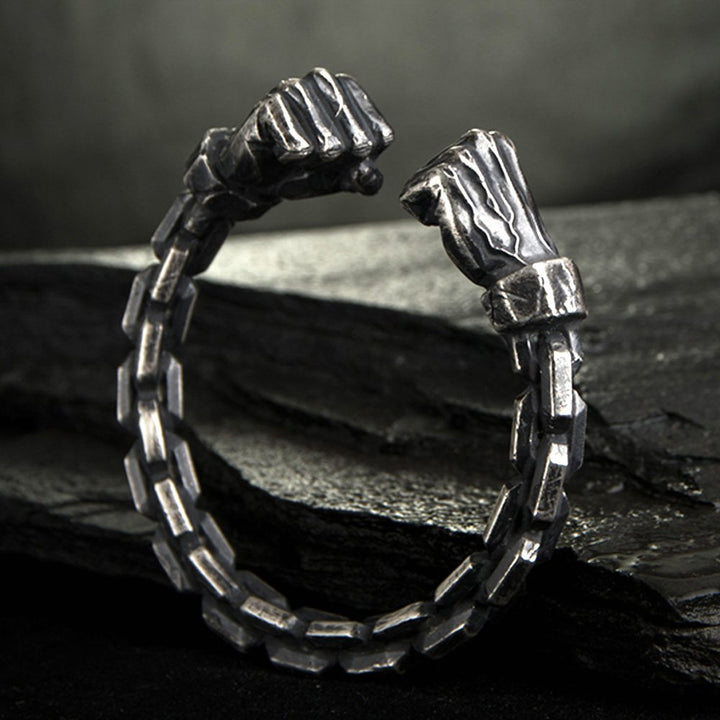 Men's Fine Silver Link Pattern Fists Cuff Bracelet