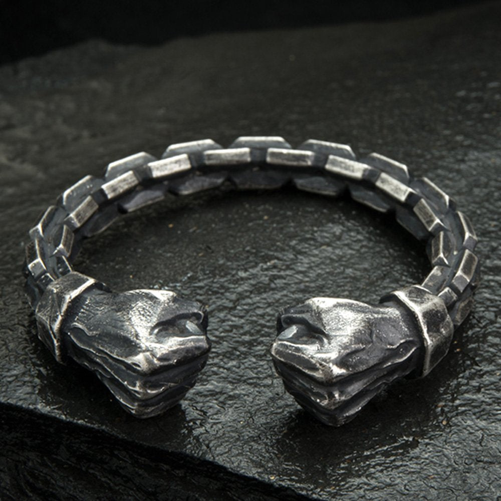 Men's Fine Silver Link Pattern Fists Cuff Bracelet
