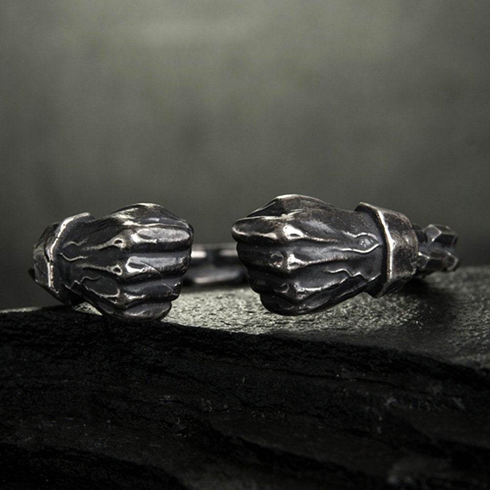 Men's Fine Silver Link Pattern Fists Cuff Bracelet