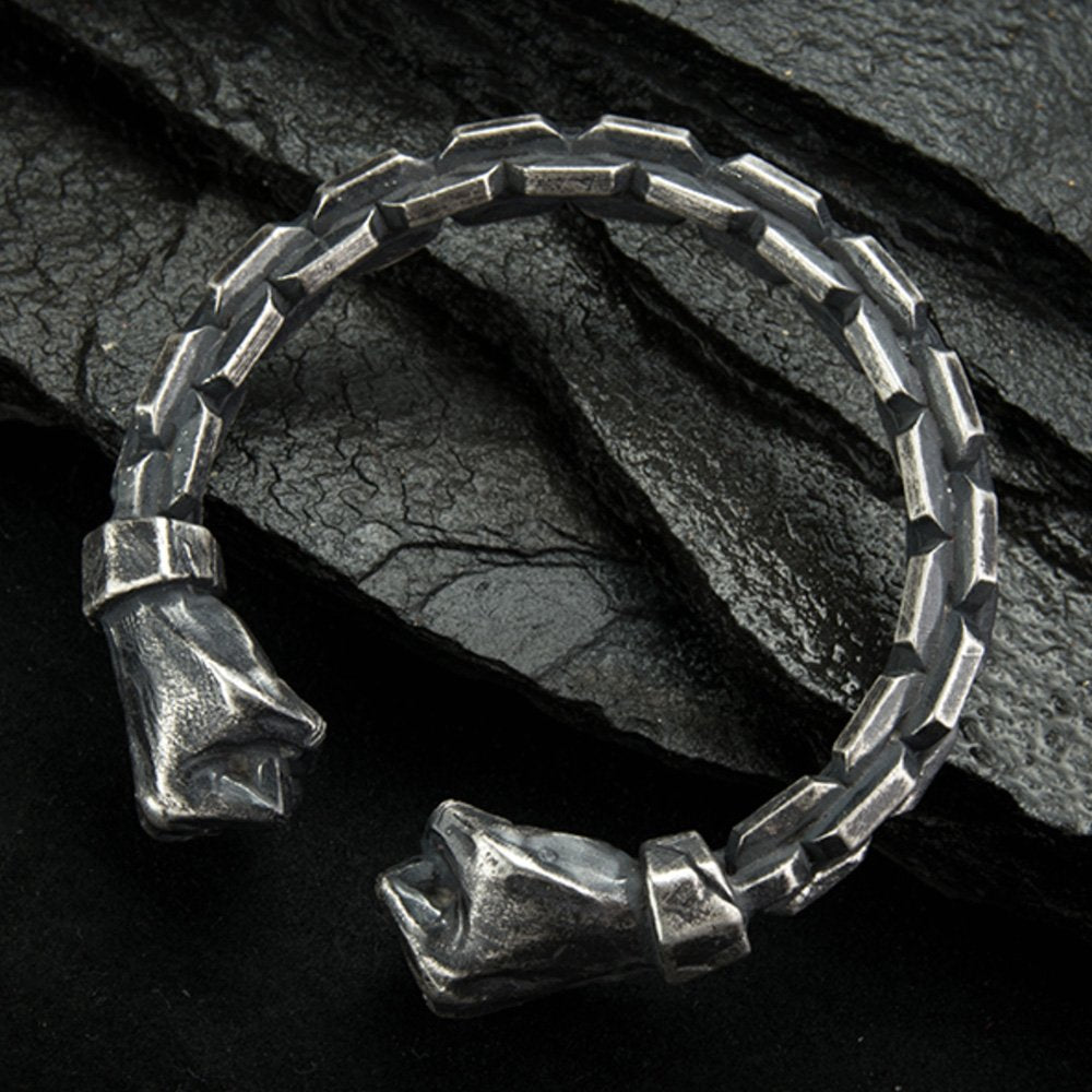 Men's Fine Silver Link Pattern Fists Cuff Bracelet