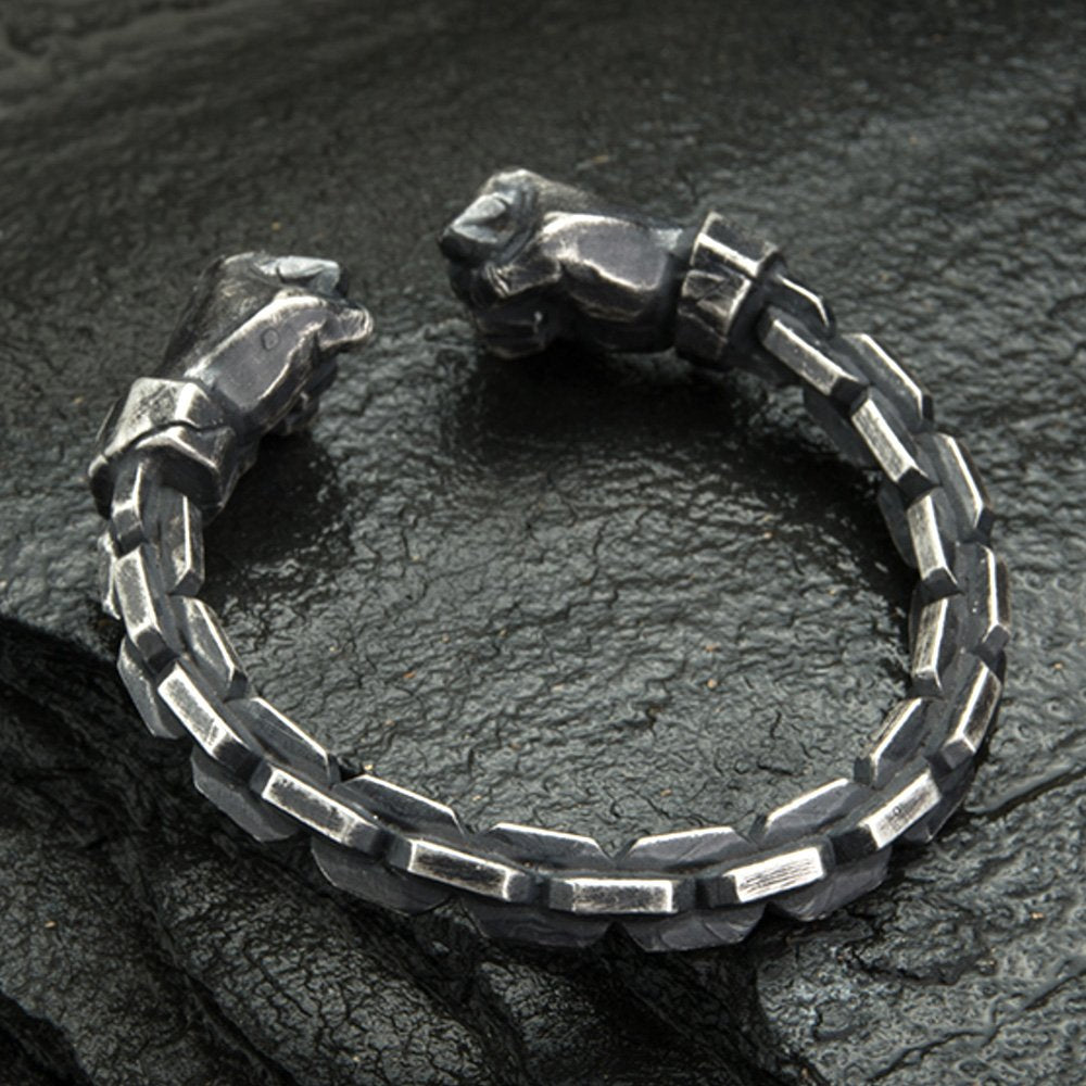 Men's Fine Silver Link Pattern Fists Cuff Bracelet