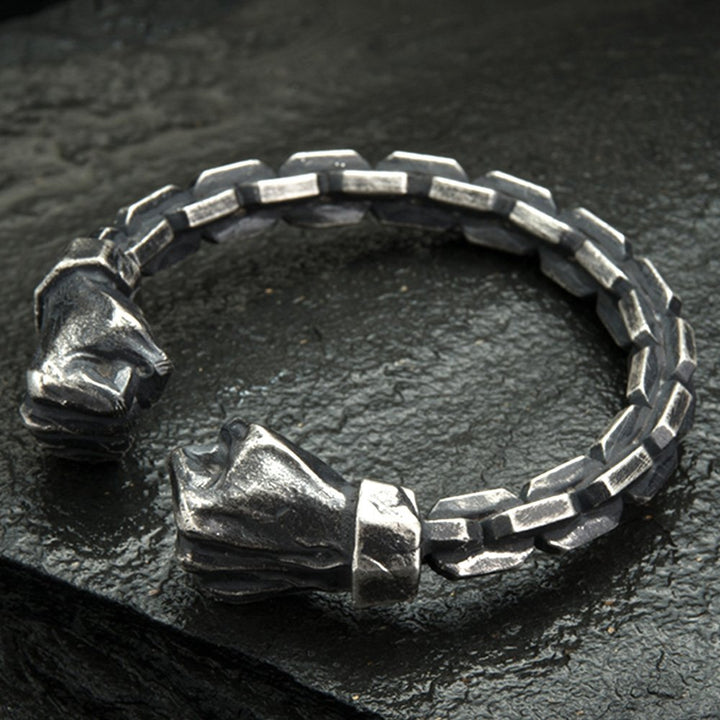 Men's Fine Silver Link Pattern Fists Cuff Bracelet