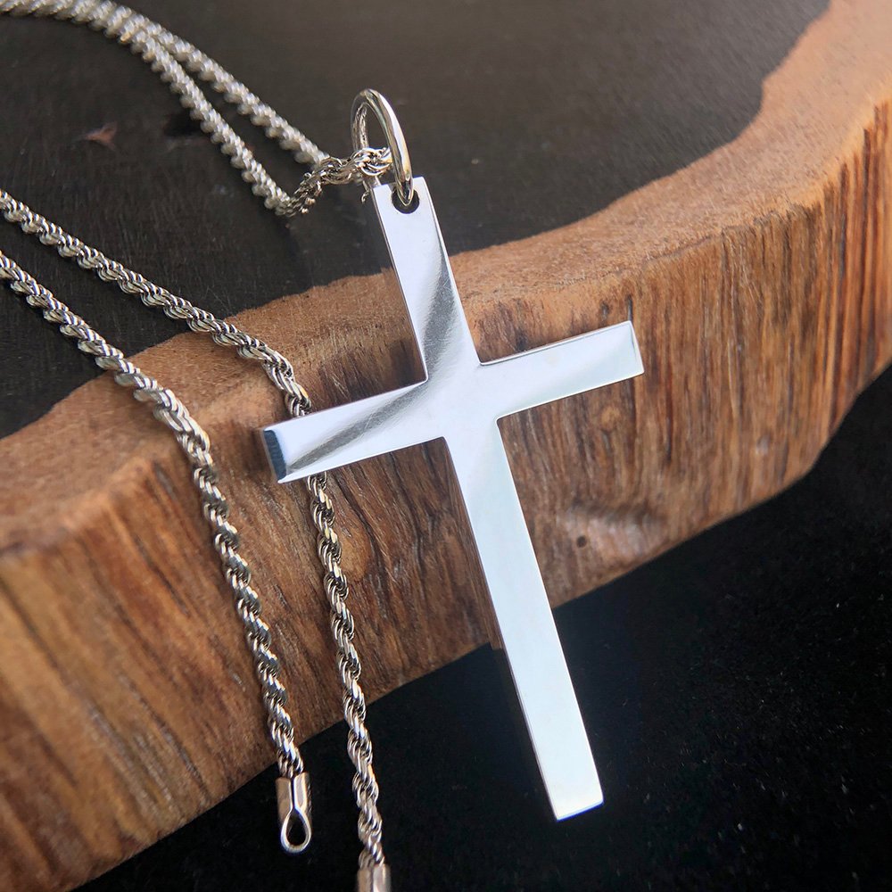 Men's Fine Silver Plain Cross Pendant Necklace