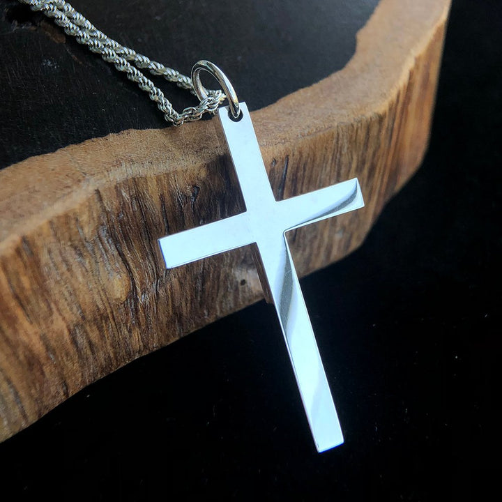 Men's Fine Silver Plain Cross Pendant Necklace