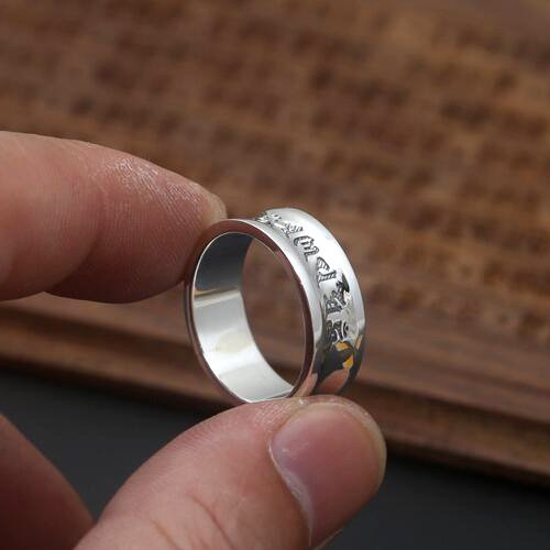 Men's Fine Silver Six Word Proverbs Band Ring