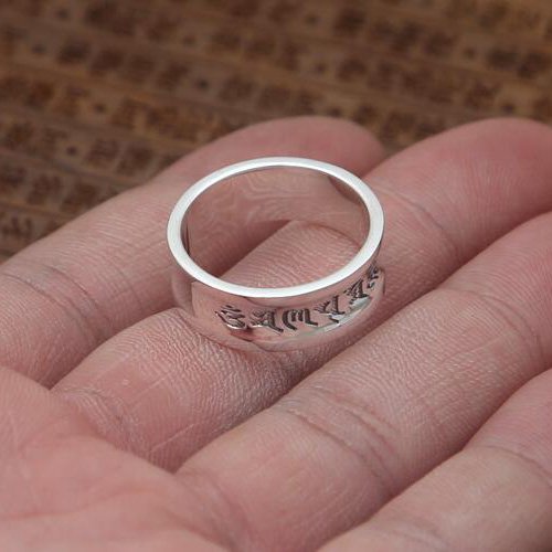 Men's Fine Silver Six Word Proverbs Band Ring