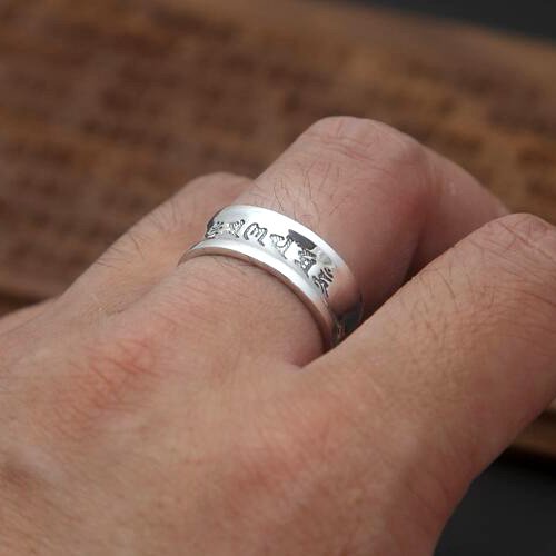 Men's Fine Silver Six Word Proverbs Band Ring