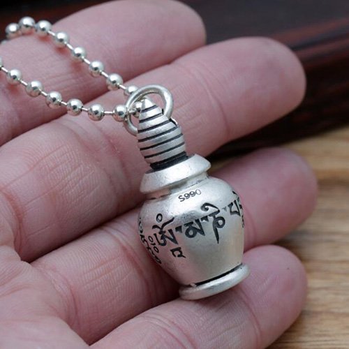 Men's Fine Silver Six Word Proverbs Bottle Necklace