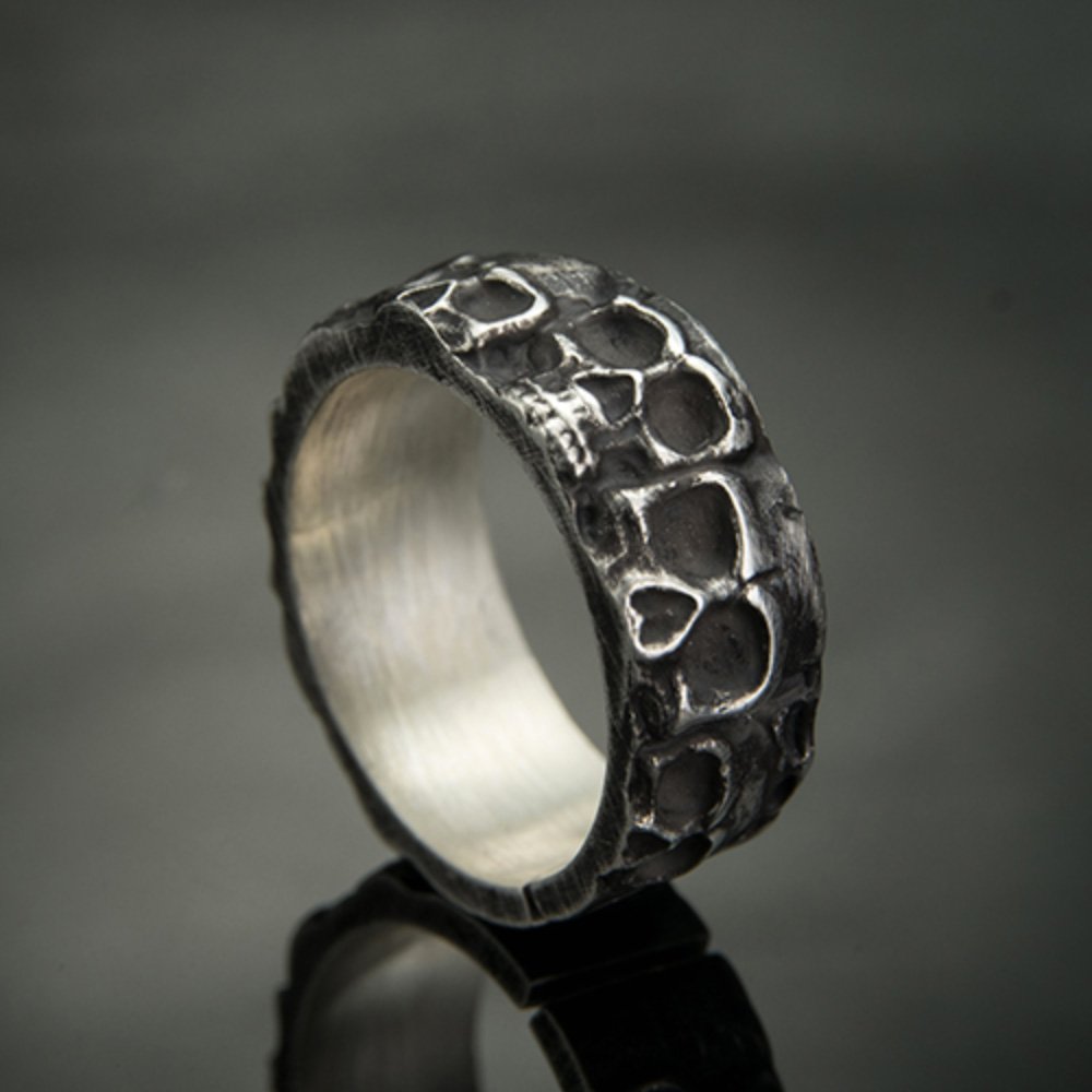 Men's Fine Silver Skulls Wrap Ring