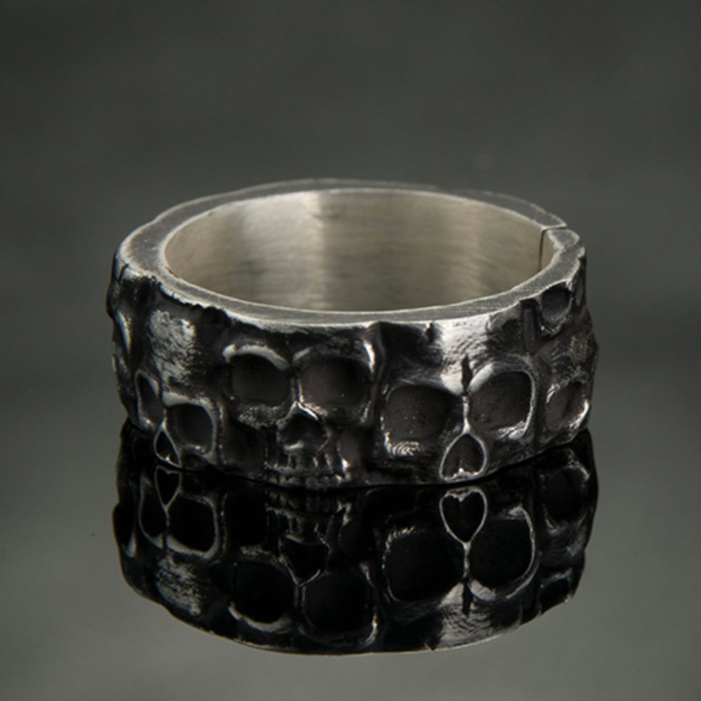 Men's Fine Silver Skulls Wrap Ring