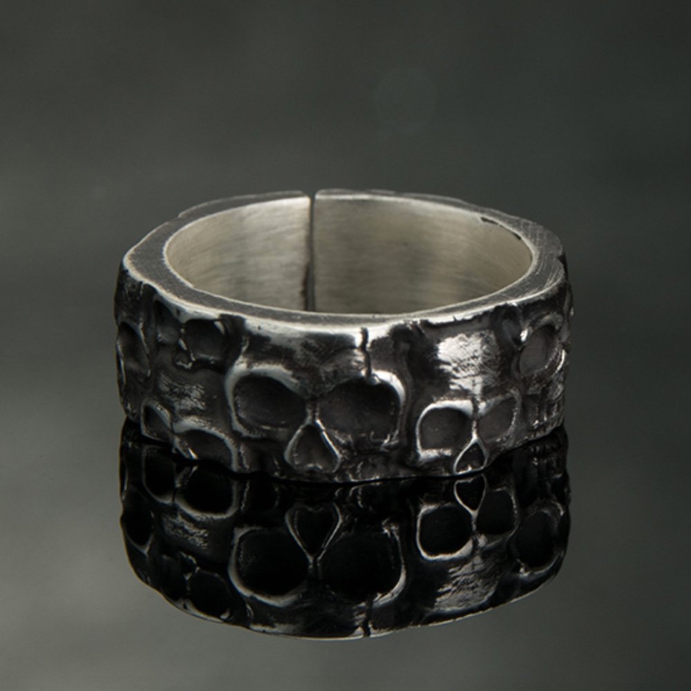 Men's Fine Silver Skulls Wrap Ring