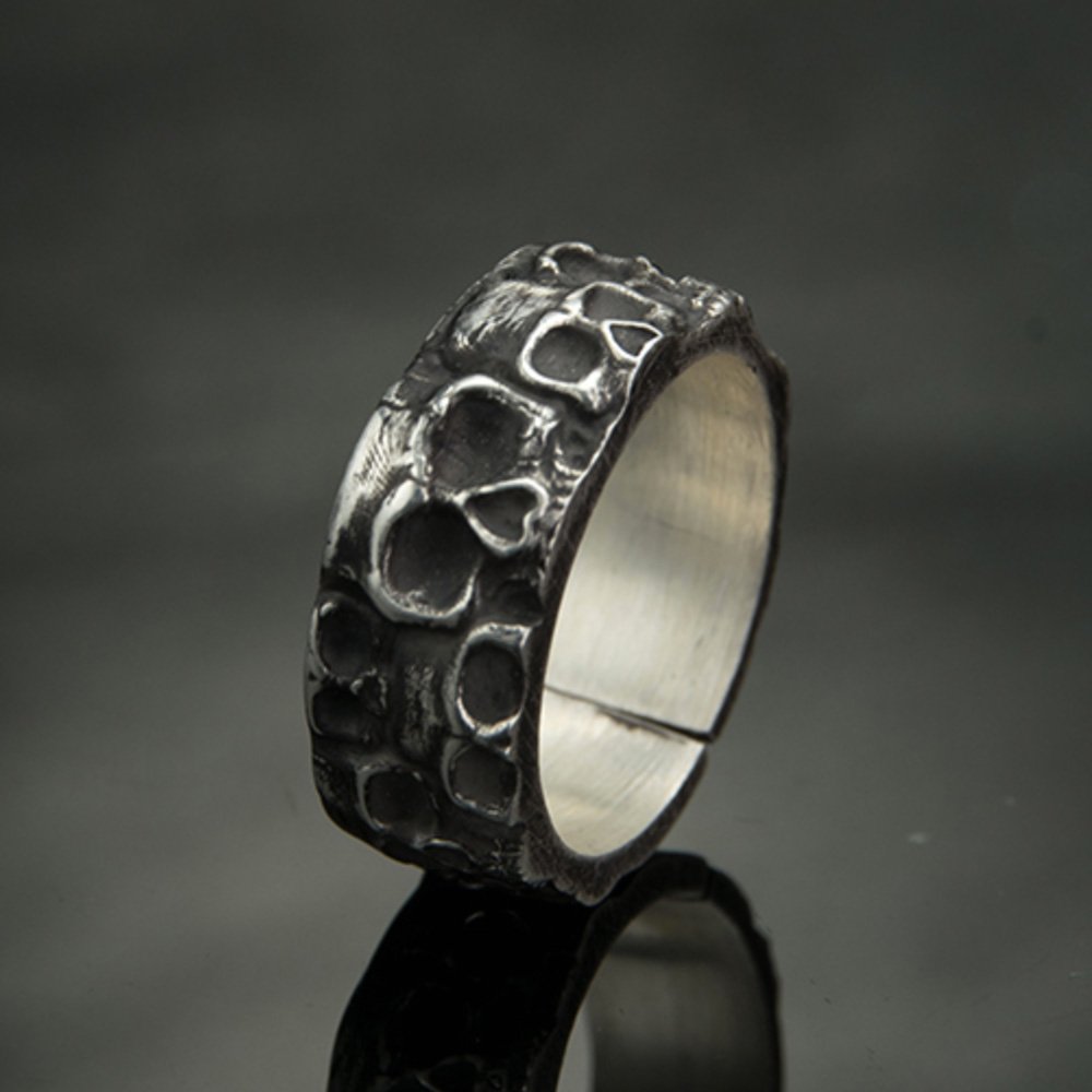 Men's Fine Silver Skulls Wrap Ring