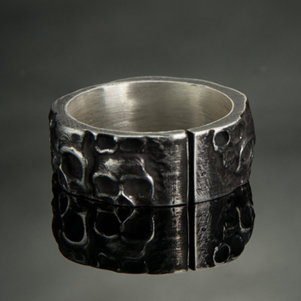 Men's Fine Silver Skulls Wrap Ring