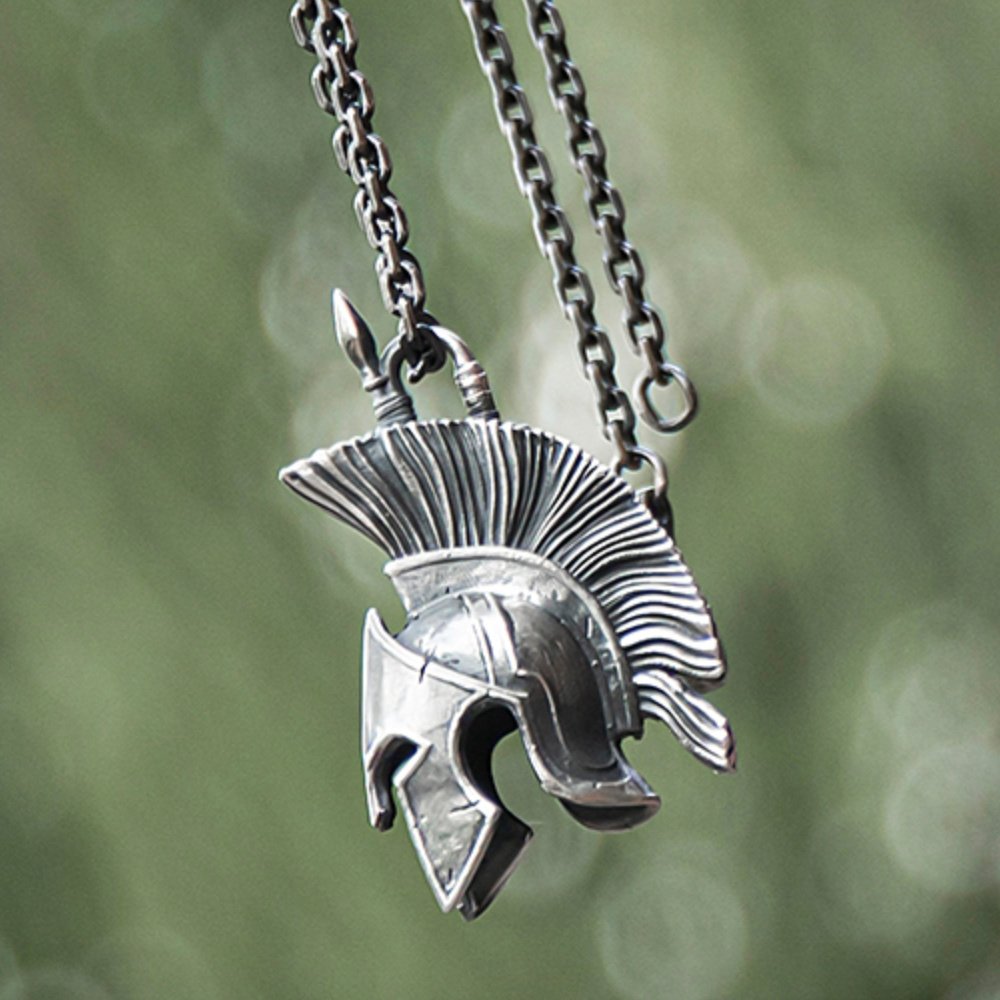 Men's Fine Silver Spartan Mask Necklace