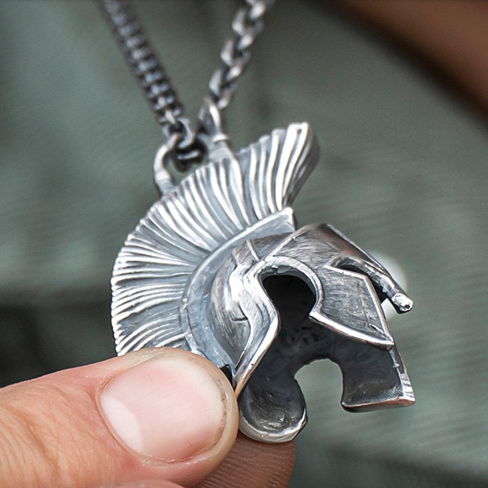 Men's Fine Silver Spartan Mask Necklace