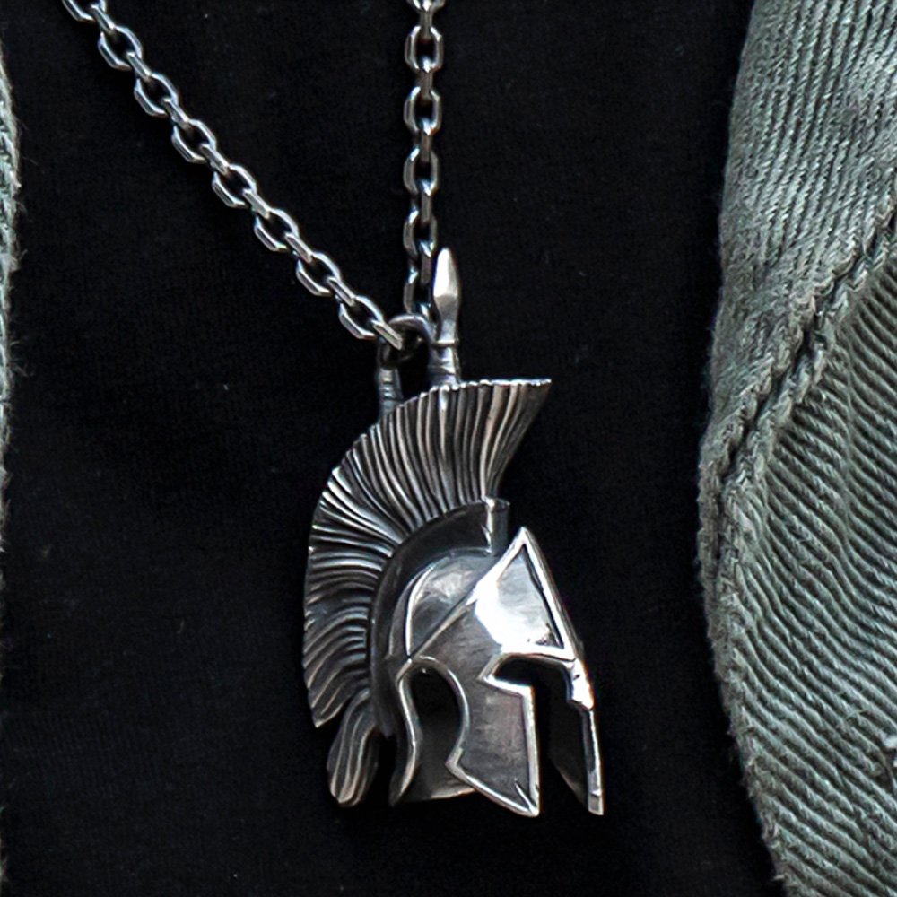 Men's Fine Silver Spartan Mask Necklace